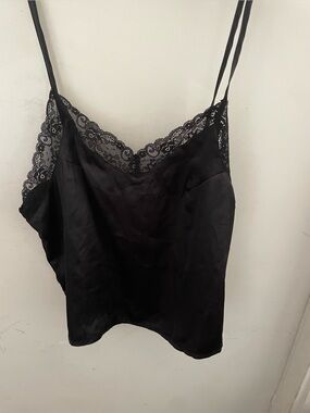 Satin Lace-Trim Black Camisole